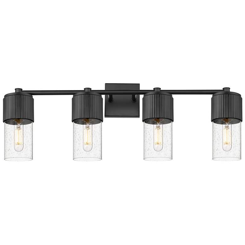Image 1 Bolivar 31" Wide 4 Light Matte Black Bath Light With Seedy Glass Shade