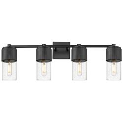 Bolivar 31" Wide 4 Light Matte Black Bath Light With Seedy Glass Shade