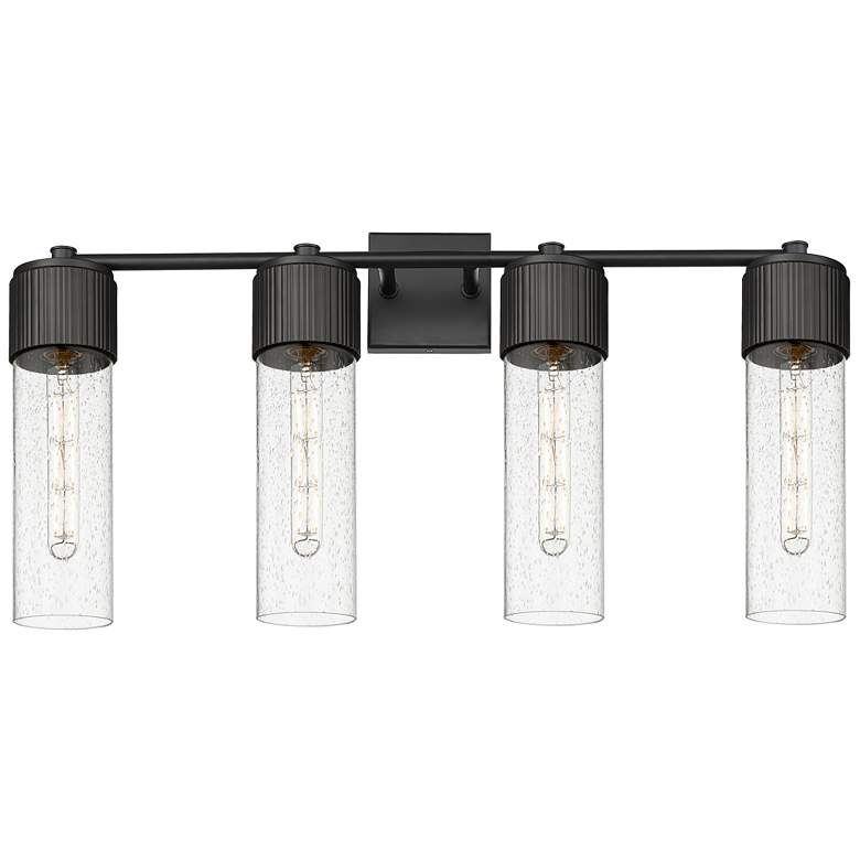 Image 1 Bolivar 31" Wide 4 Light Matte Black Bath Light With Seedy Glass Shade