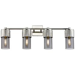 Bolivar 31&quot; Wide 4 Light Polished Nickel Bath Light With Plated Smoke