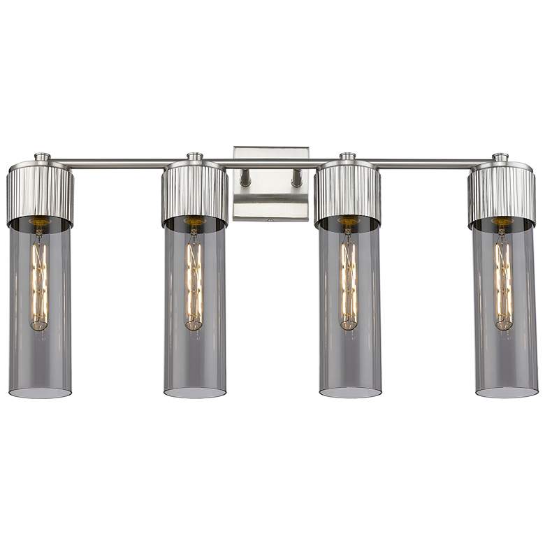 Image 1 Bolivar 31" Wide 4 Light Satin Nickel Bath Light With Plated Smoke Sha