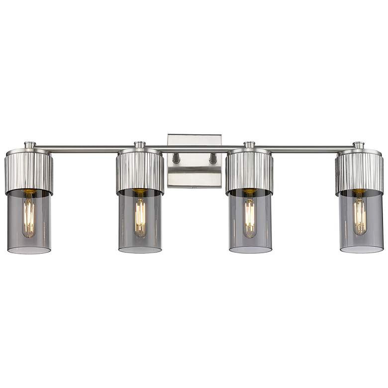 Image 1 Bolivar 31" Wide 4 Light Satin Nickel Bath Light With Plated Smoke Sha