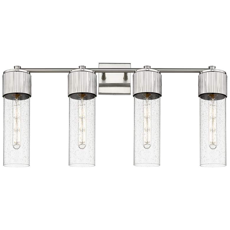 Image 1 Bolivar 31" Wide 4 Light Satin Nickel Bath Light With Seedy Glass Shad