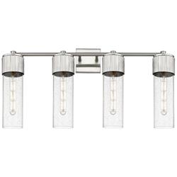 Bolivar 31" Wide 4 Light Satin Nickel Bath Light With Seedy Glass Shad