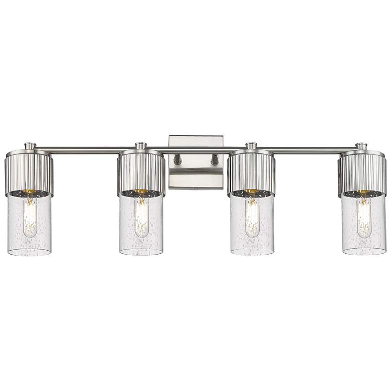 Image 1 Bolivar 31" Wide 4 Light Satin Nickel Bath Light With Seedy Glass Shad
