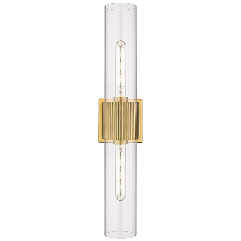 Image 1 Bolivar 4" Wide 2 Light Brushed Brass Bath Light With Clear Glass Shad