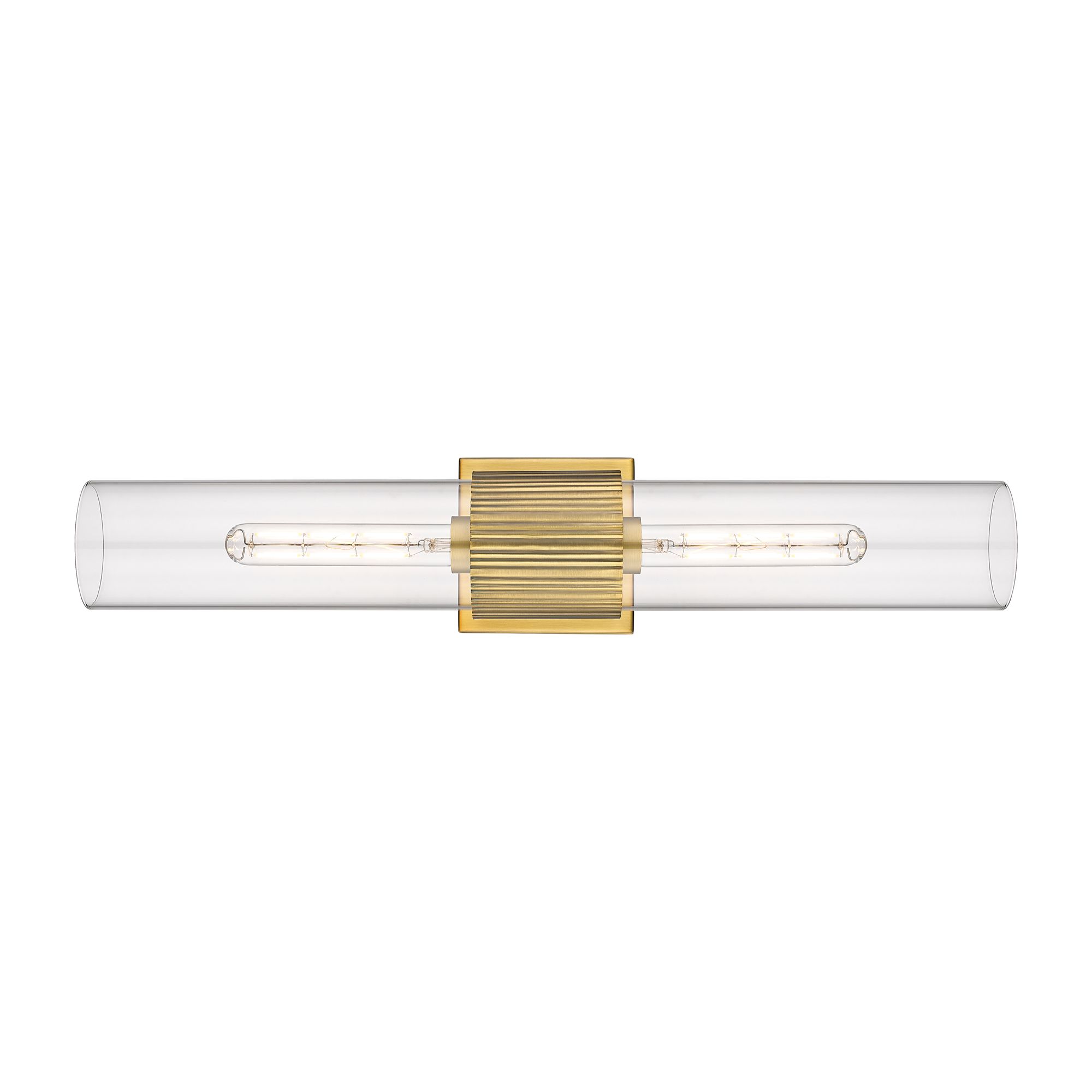 Image 2 Bolivar 4" Wide 2 Light Brushed Brass Bath Light With Clear Glass Shad more views