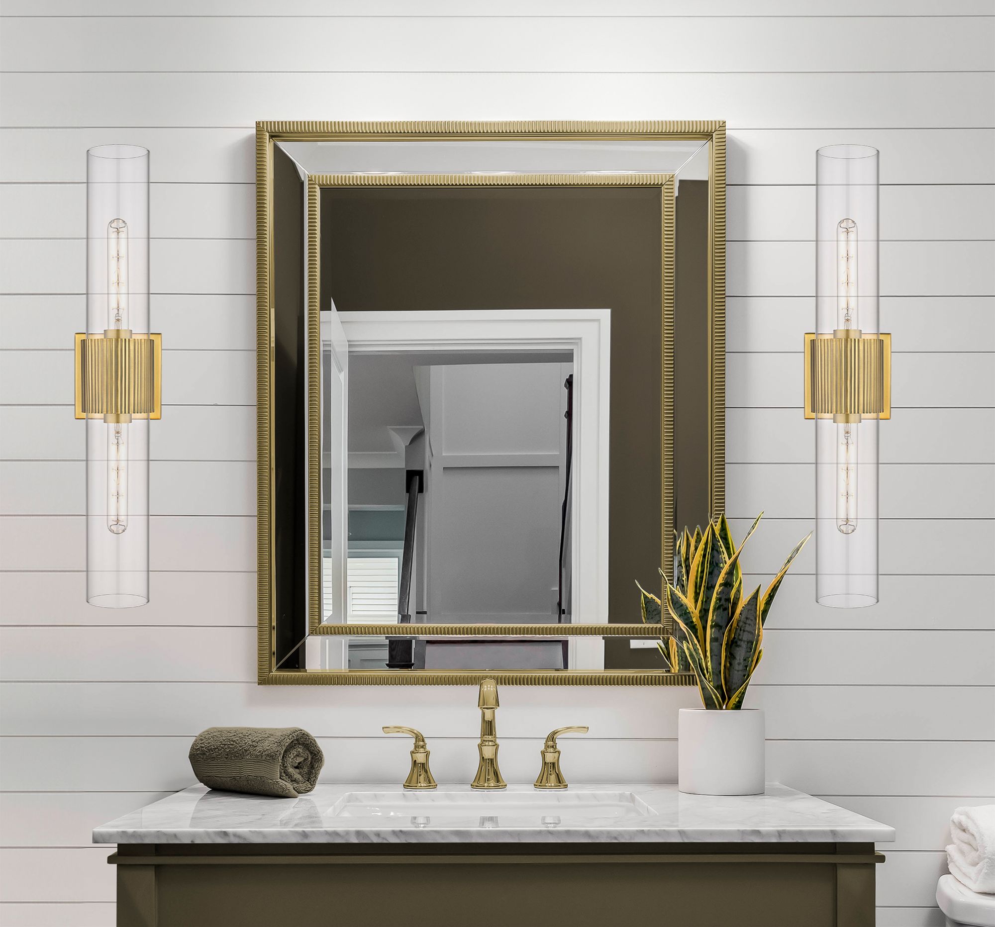 Image 3 Bolivar 4" Wide 2 Light Brushed Brass Bath Light With Clear Glass Shad more views