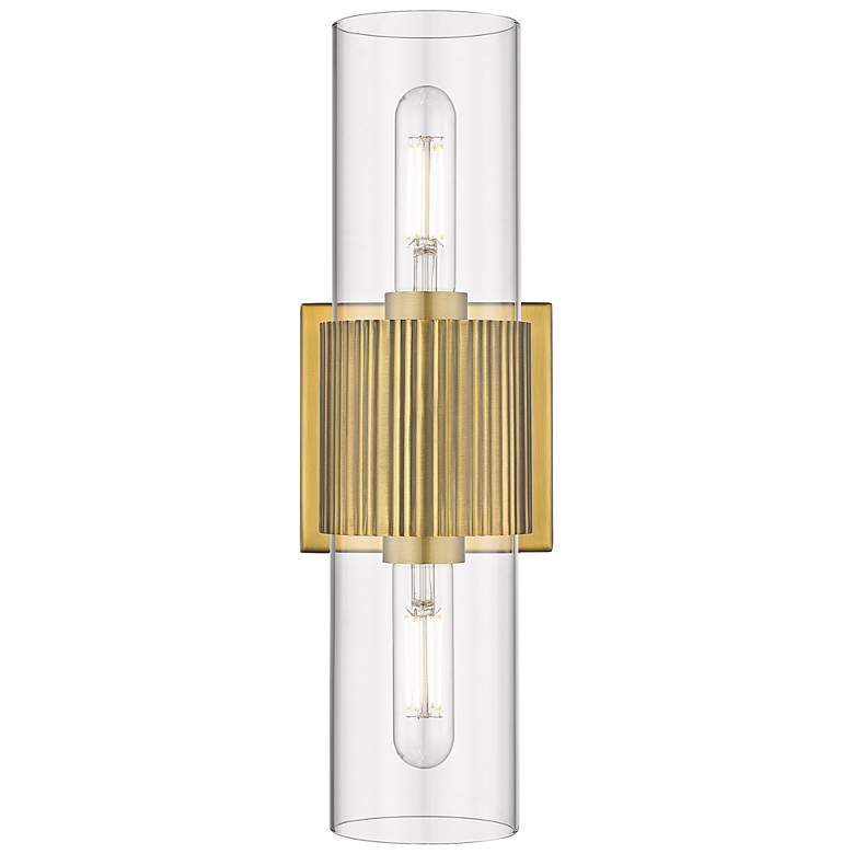 Image 1 Bolivar 4" Wide 2 Light Brushed Brass Bath Light With Clear Glass Shad