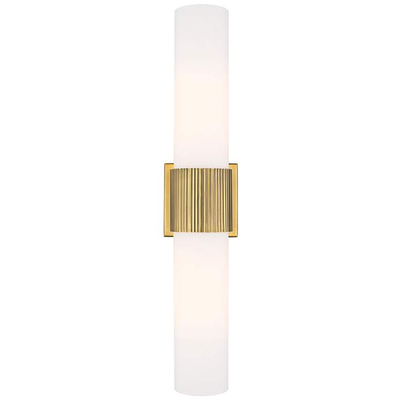 Image 1 Bolivar 4" Wide 2 Light Brushed Brass Bath Light With Matte White Shad
