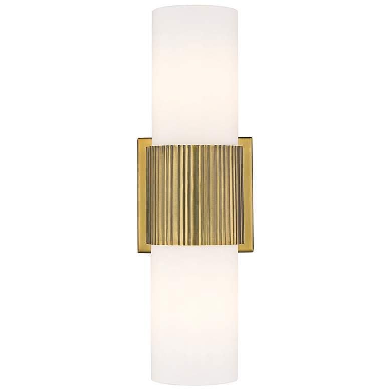 Image 1 Bolivar 4" Wide 2 Light Brushed Brass Bath Light With Matte White Shad