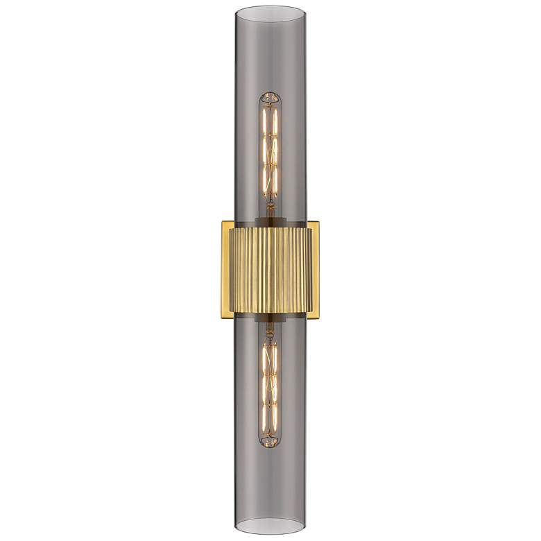 Image 1 Bolivar 4" Wide 2 Light Brushed Brass Bath Light With Plated Smoke Sha