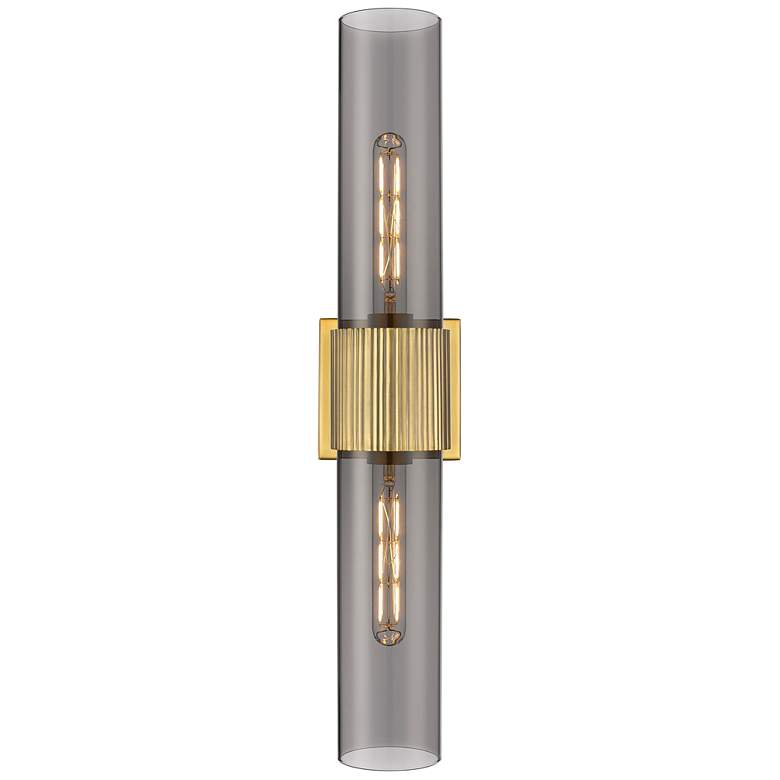 Image 1 Bolivar 4 inch Wide 2 Light Brushed Brass Bath Light With Plated Smoke Sha