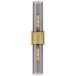 Bolivar 4" Wide 2 Light Brushed Brass Bath Light With Plated Smoke Sha