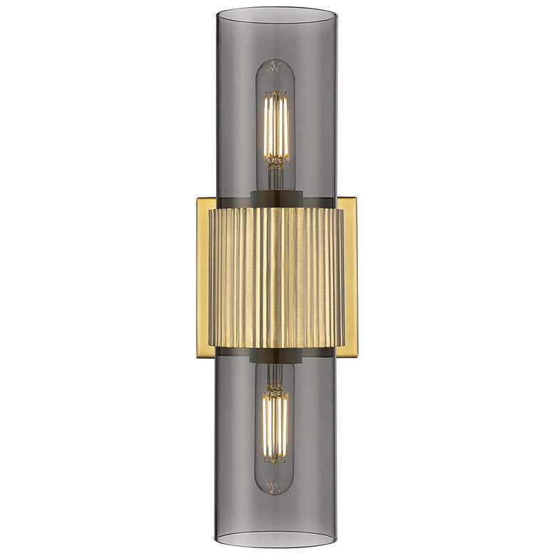 Image 1 Bolivar 4" Wide 2 Light Brushed Brass Bath Light With Plated Smoke Sha