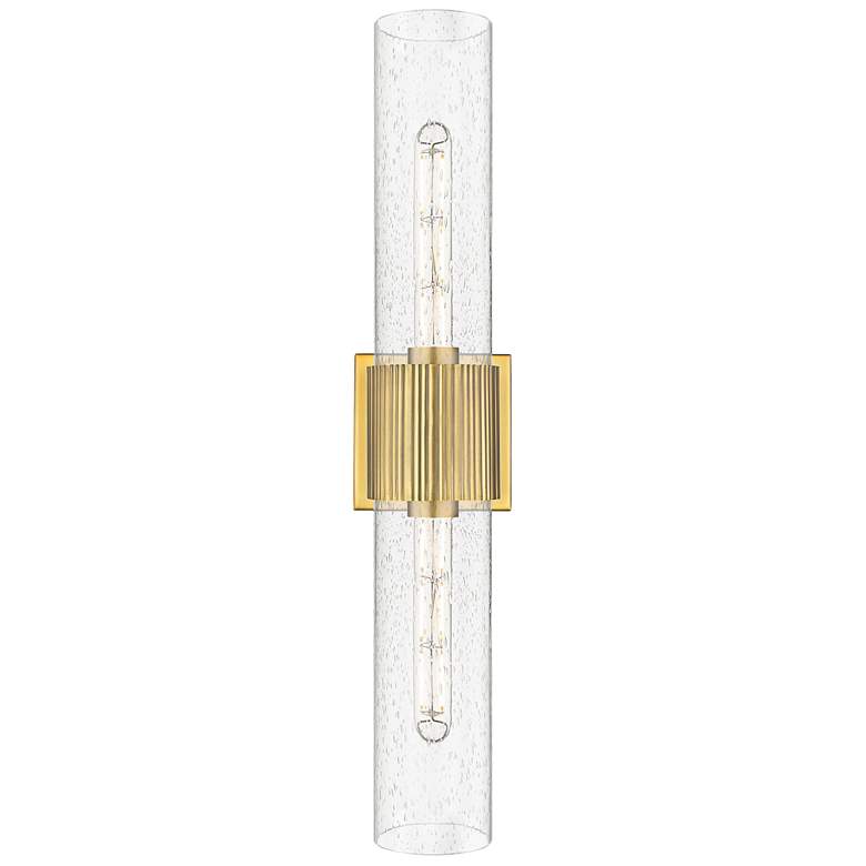 Image 1 Bolivar 4" Wide 2 Light Brushed Brass Bath Light With Seedy Glass Shad