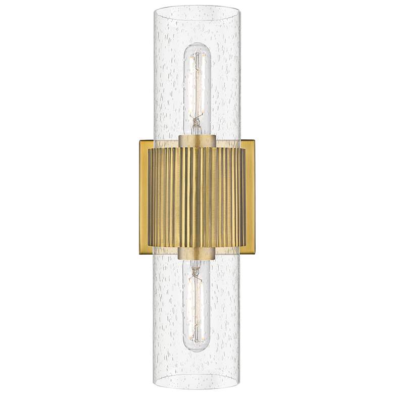 Image 1 Bolivar 4" Wide 2 Light Brushed Brass Bath Light With Seedy Glass Shad