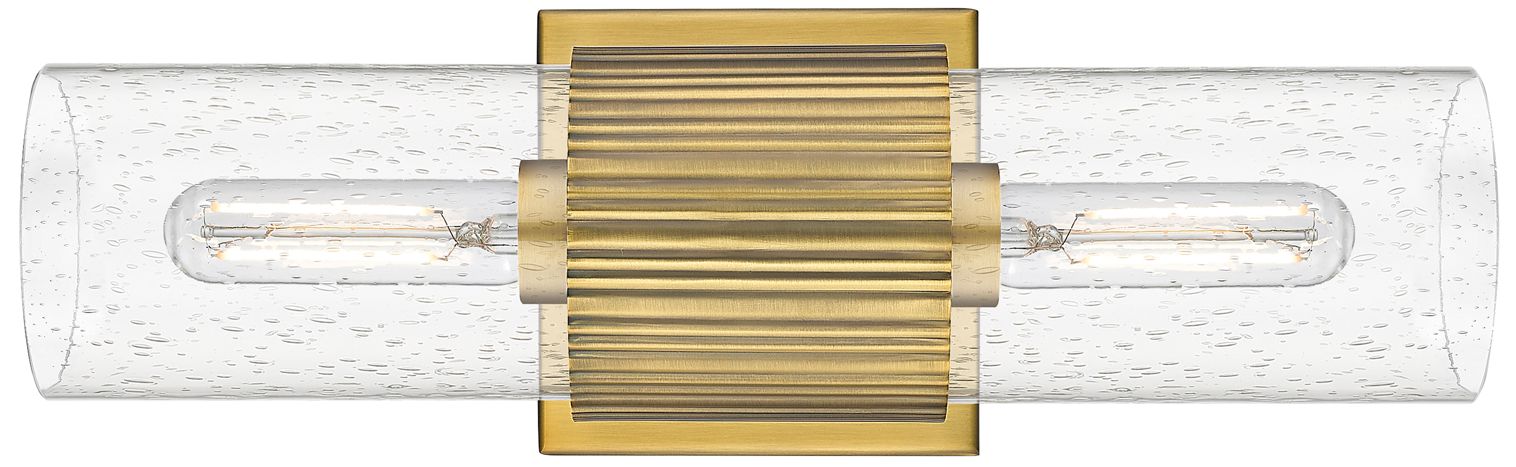 Image 2 Bolivar 4" Wide 2 Light Brushed Brass Bath Light With Seedy Glass Shad more views