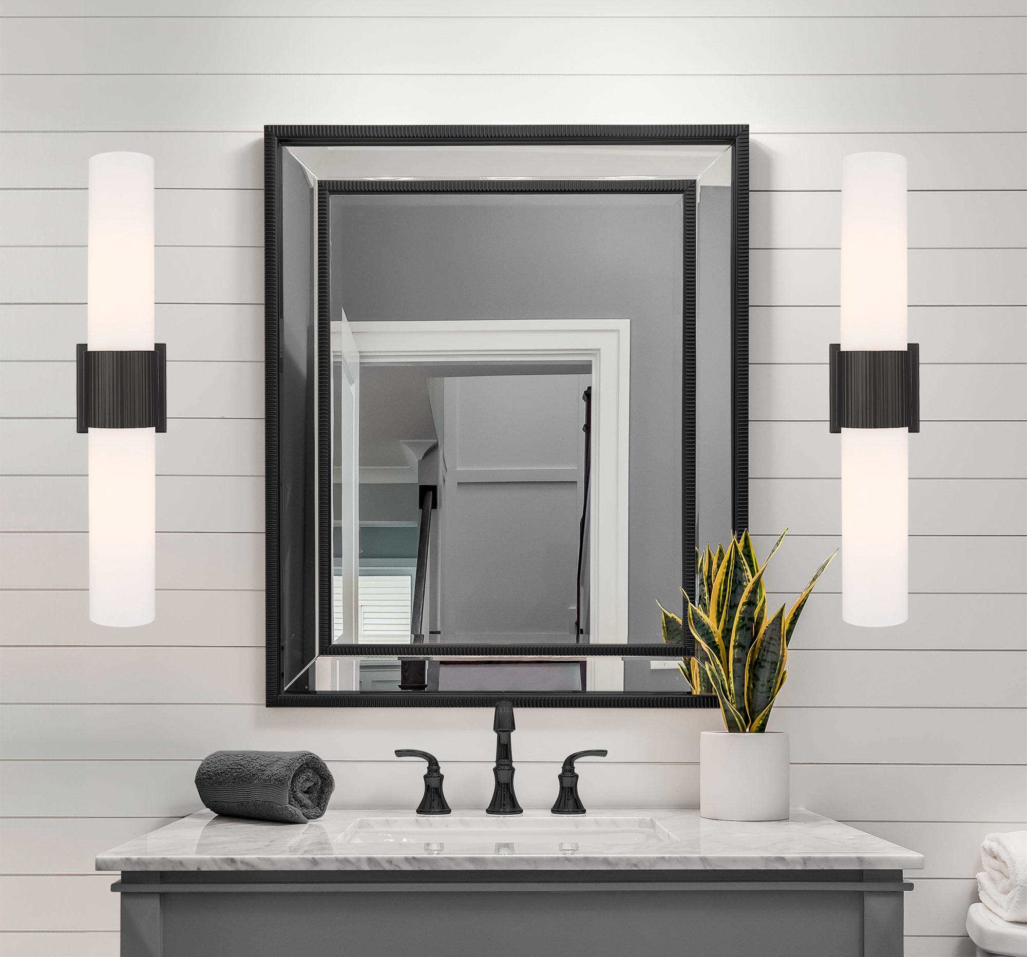 Image 4 Bolivar 4" Wide 2 Light Matte Black Bath Light With Matte White Glass  more views