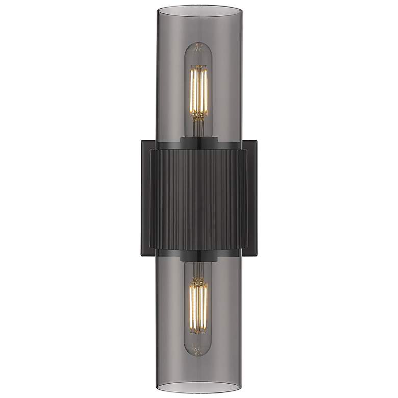 Image 1 Bolivar 4" Wide 2 Light Matte Black Bath Light With Plated Smoke Shade