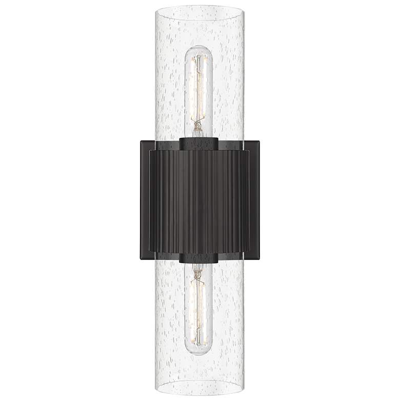 Image 1 Bolivar 4" Wide 2 Light Matte Black Bath Light With Seedy Glass Shade