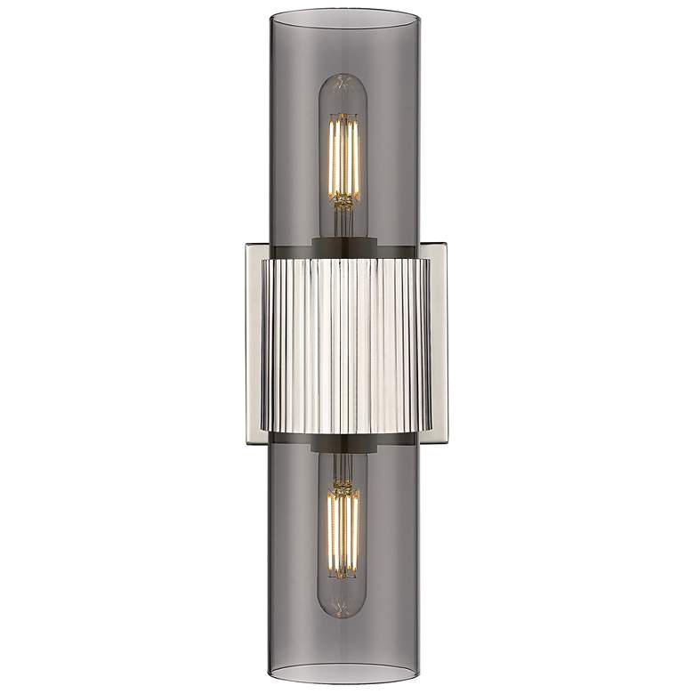 Image 1 Bolivar 4" Wide 2 Light Polished Nickel Bath Light With Plated Smoke S
