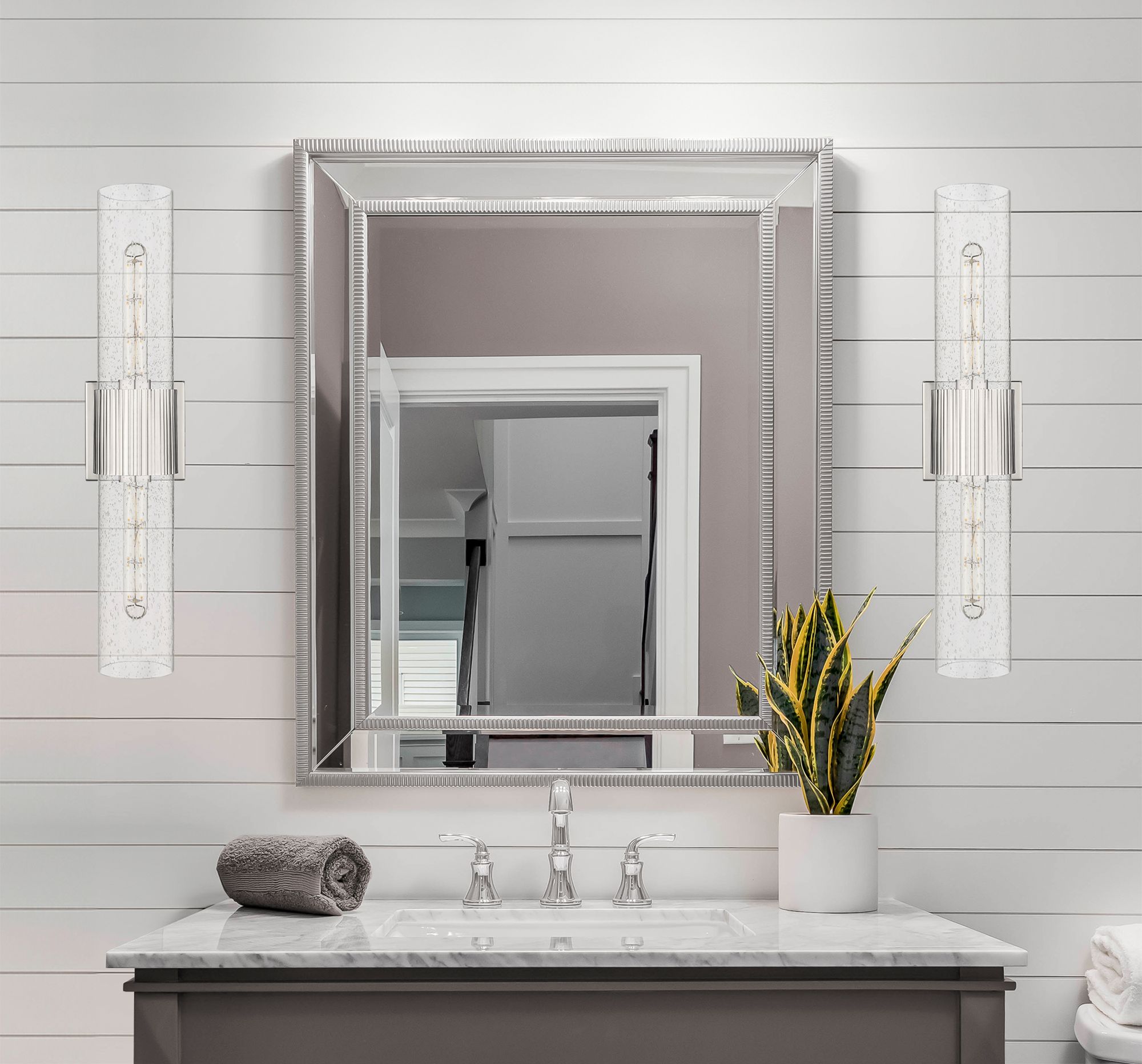 Image 4 Bolivar 4" Wide 2 Light Polished Nickel Bath Light With Seedy Glass Sh more views