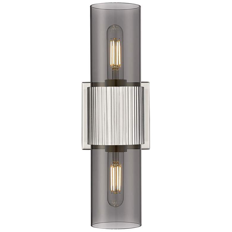 Image 1 Bolivar 4" Wide 2 Light Satin Nickel Bath Light With Plated Smoke Shad