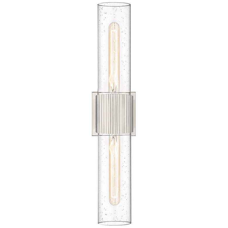 Image 1 Bolivar 4 inch Wide 2 Light Satin Nickel Bath Light With Seedy Glass Shade