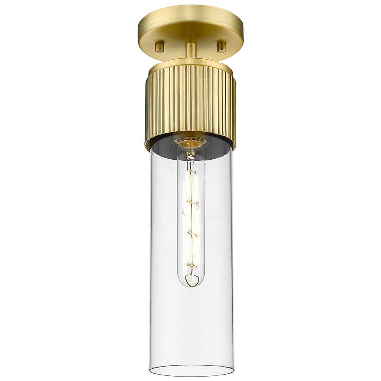 Image 1 Bolivar 4" Wide Brushed Brass Flush Mount With Clear Glass Shade