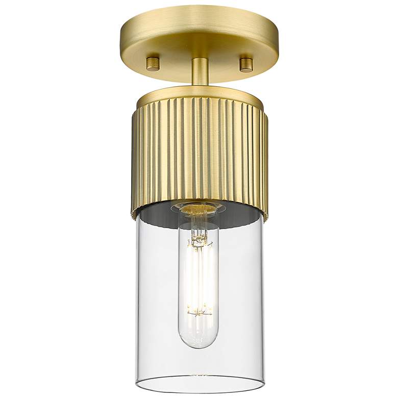 Image 1 Bolivar 4" Wide Brushed Brass Flush Mount With Clear Glass Shade