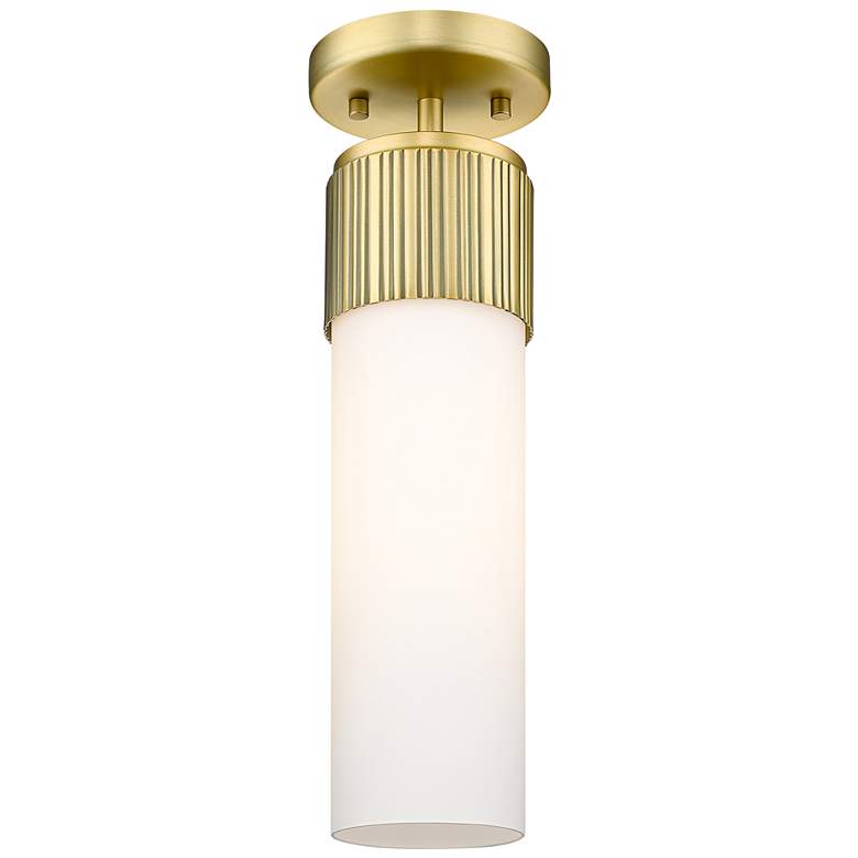 Image 1 Bolivar 4" Wide Brushed Brass Flush Mount With Matte White Glass Shade