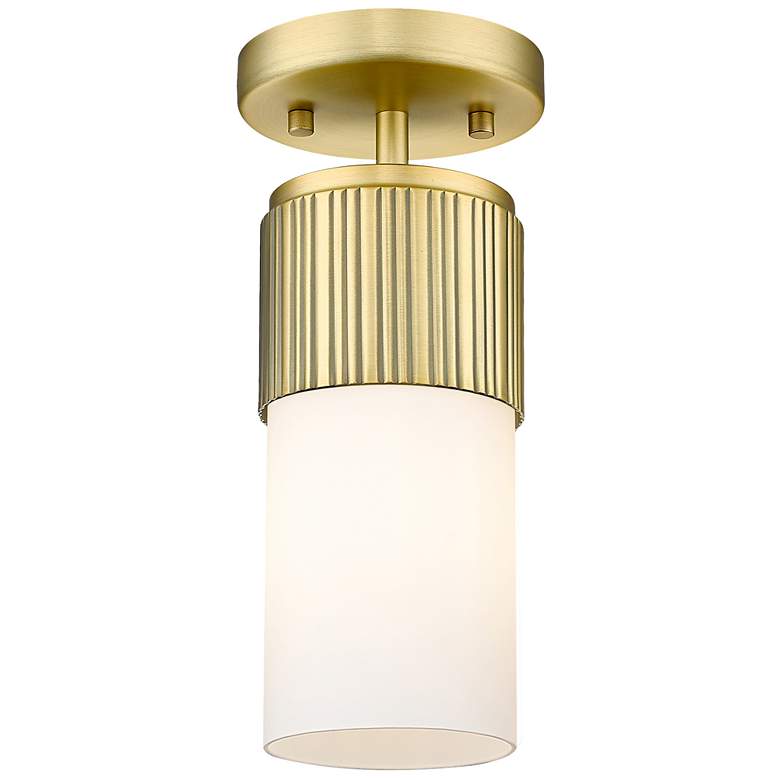 Image 1 Bolivar 4" Wide Brushed Brass Flush Mount With Matte White Glass Shade