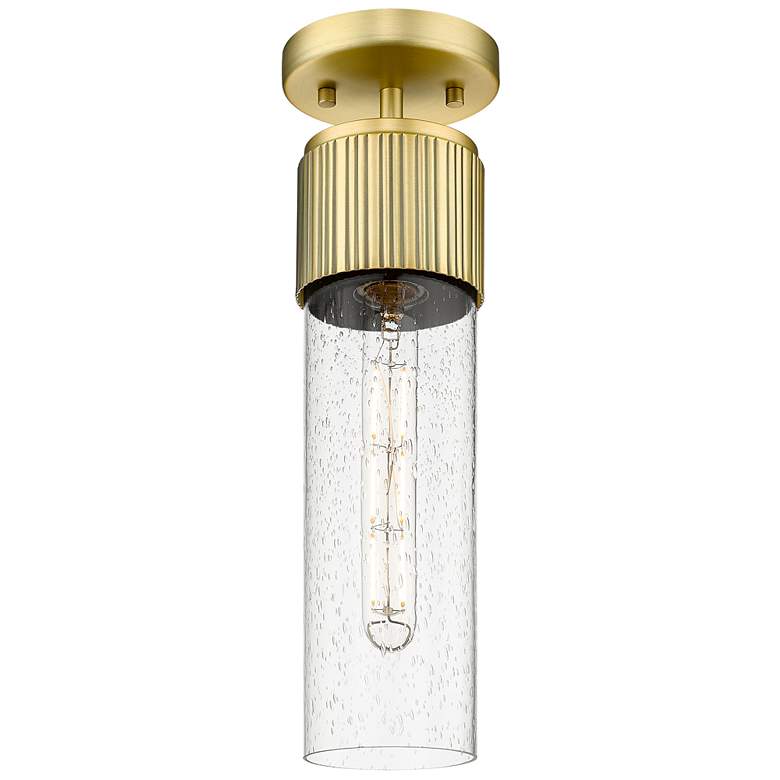 Image 1 Bolivar 4" Wide Brushed Brass Flush Mount With Seedy Glass Shade
