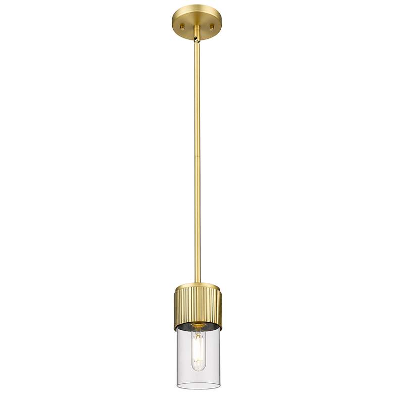 Image 1 Bolivar 4" Wide Brushed Brass Stem Hung Pendant With Clear Glass Shade
