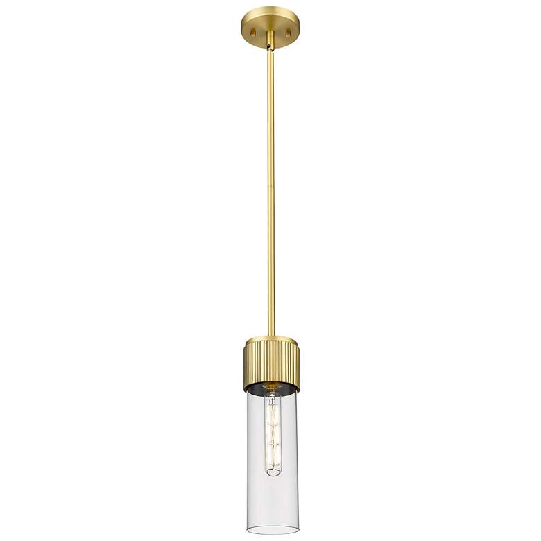 Image 1 Bolivar 4" Wide Brushed Brass Stem Hung Pendant With Clear Glass Shade