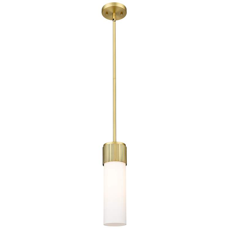 Image 1 Bolivar 4 inch Wide Brushed Brass Stem Hung Pendant With Matte White Shade