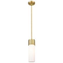 Bolivar 4" Wide Brushed Brass Stem Hung Pendant With Matte White Shade