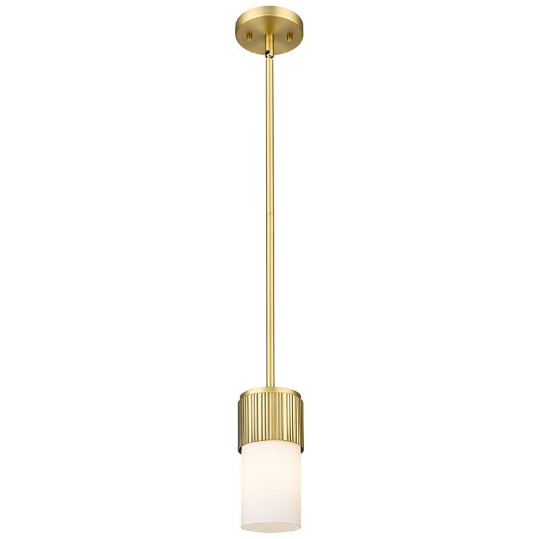 Image 1 Bolivar 4" Wide Brushed Brass Stem Hung Pendant With Matte White Shade