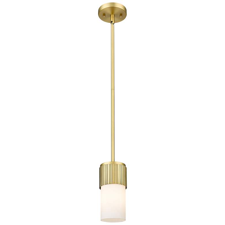 Image 1 Bolivar 4" Wide Brushed Brass Stem Hung Pendant With Matte White Shade