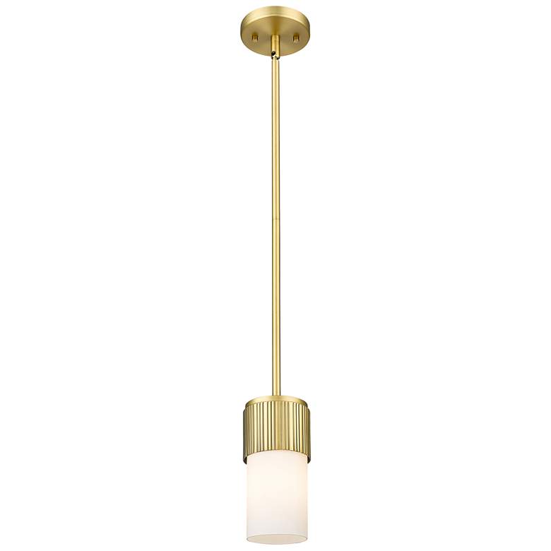 Image 1 Bolivar 4 inch Wide Brushed Brass Stem Hung Pendant With Matte White Shade