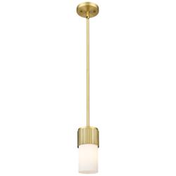 Bolivar 4" Wide Brushed Brass Stem Hung Pendant With Matte White Shade