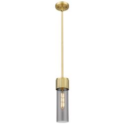 Bolivar 4" Wide Brushed Brass Stem Hung Pendant With Plated Smoke Shad