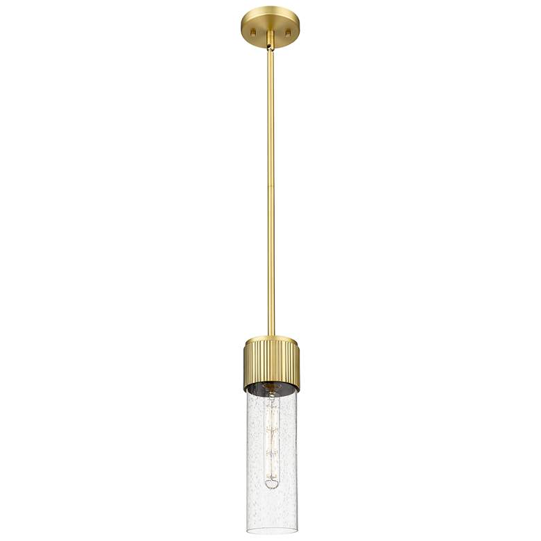 Image 1 Bolivar 4 inch Wide Brushed Brass Stem Hung Pendant With Seedy Glass Shade