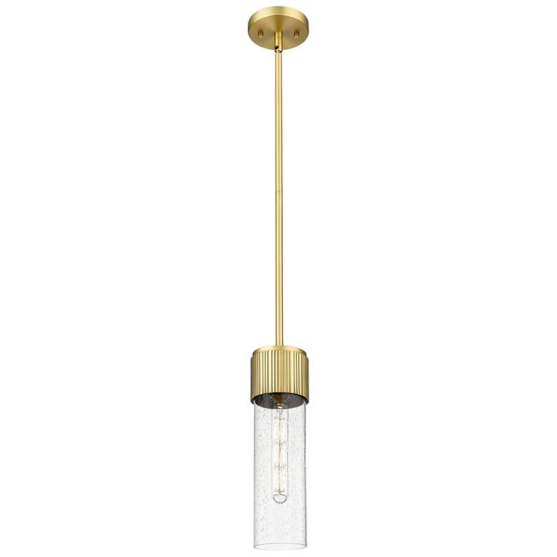 Image 1 Bolivar 4" Wide Brushed Brass Stem Hung Pendant With Seedy Glass Shade