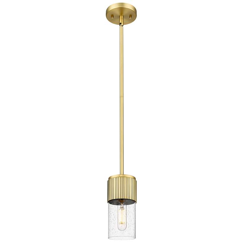 Image 1 Bolivar 4 inch Wide Brushed Brass Stem Hung Pendant With Seedy Glass Shade