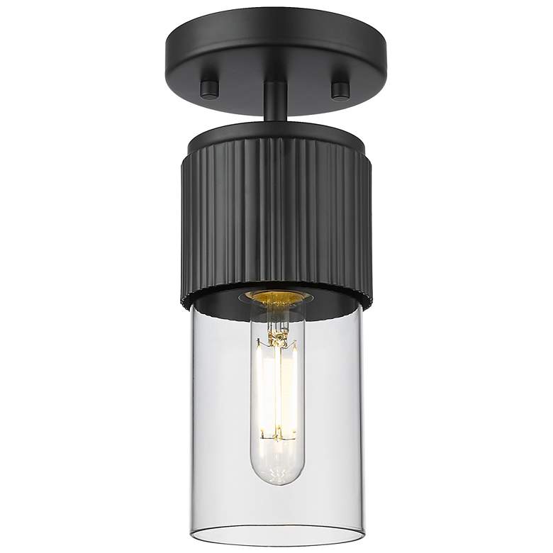 Image 1 Bolivar 4" Wide Matte Black Flush Mount With Clear Glass Shade