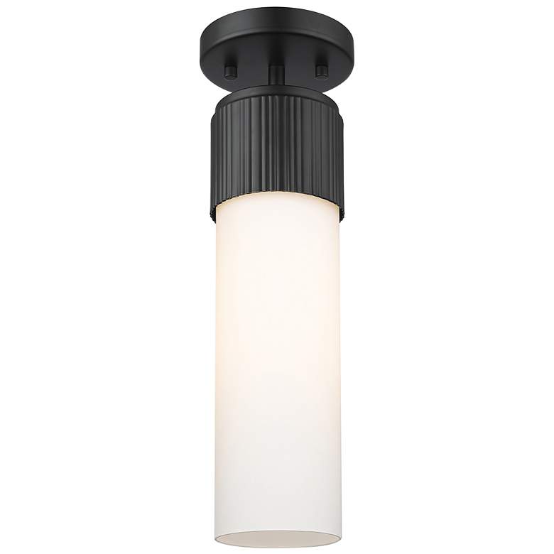 Image 1 Bolivar 4" Wide Matte Black Flush Mount With Matte White Glass Shade