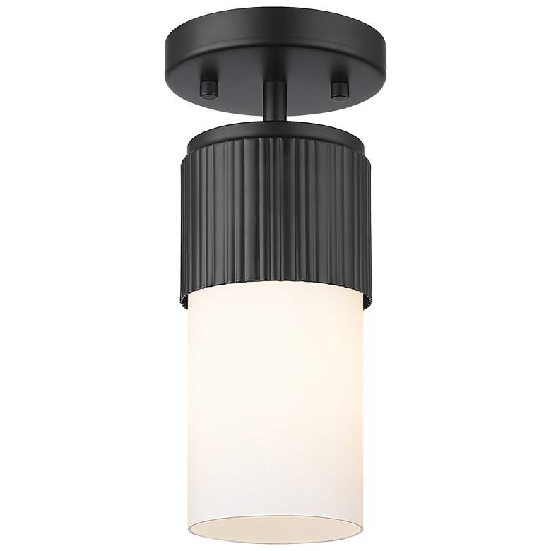 Image 1 Bolivar 4" Wide Matte Black Flush Mount With Matte White Glass Shade