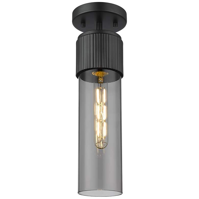 Image 1 Bolivar 4" Wide Matte Black Flush Mount With Plated Smoke Glass Shade